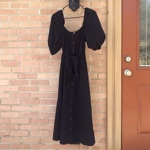 Black Midi Dress with Puff Sleeves